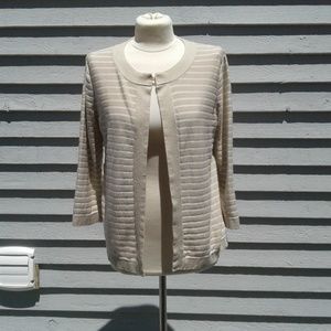 Jones NY Tan & White Striped Cardigan